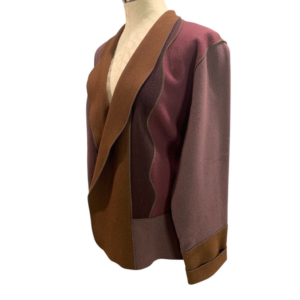 Large Beppa Wool Womens Eggplant‎ Blazer Jacket Piecework